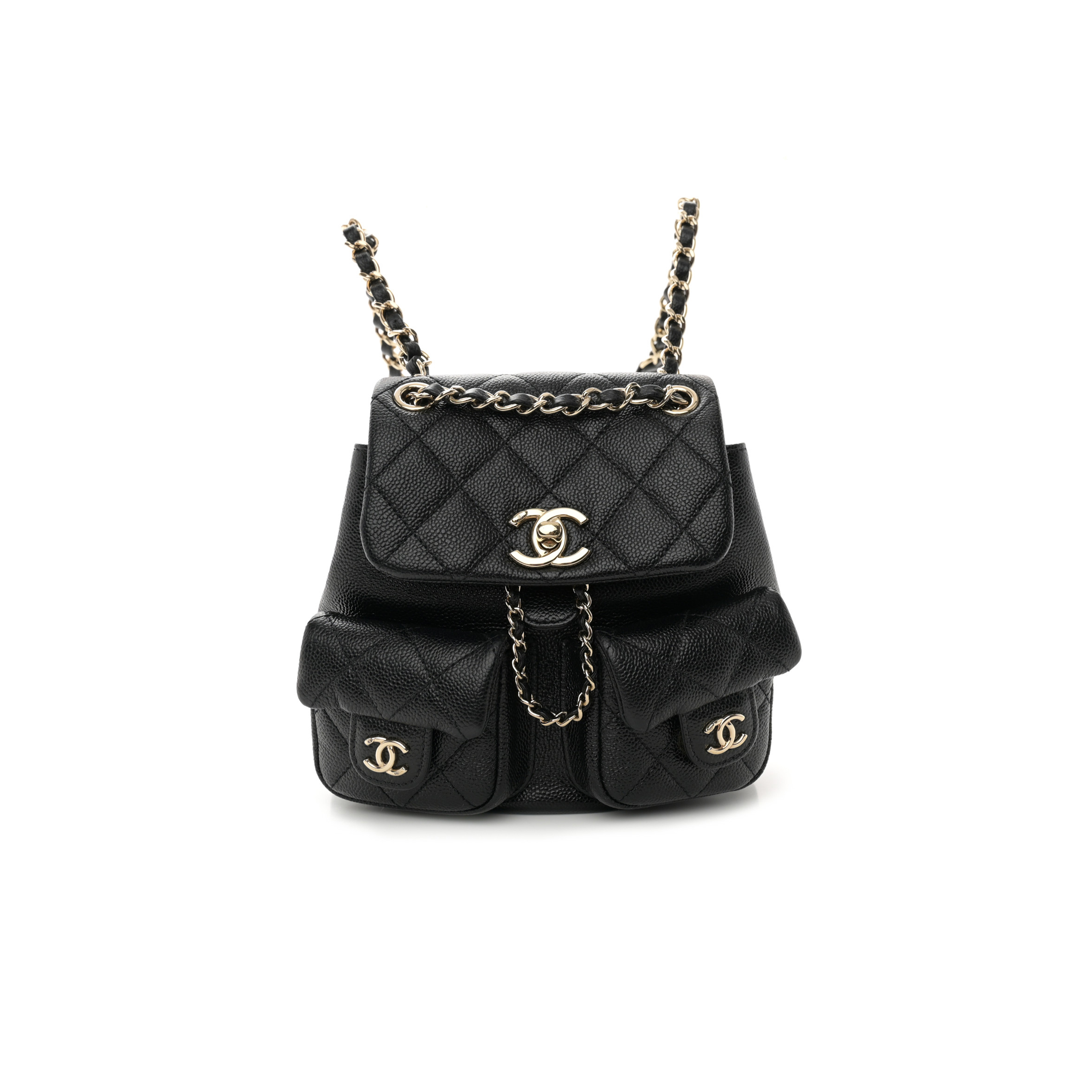 CHANEL MASTER SHINY CAVIAR QUILTED SMALL DUMA POCKETS DRAWSTRING BACKPACK BLACK (17.5*16.5*10cm)